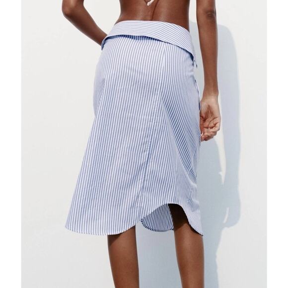 ZARA WOMAN SUMMER ASYMMETRICAL BLUE WHITE STRIPED 3067/406 2024 MIDI SKIRT Sz M - Picture 4 of 12